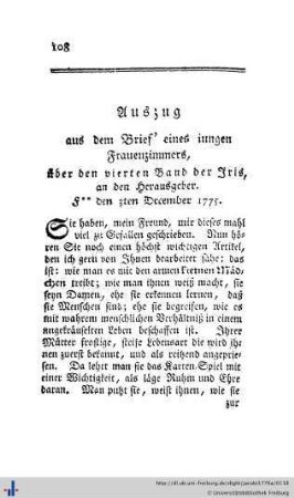 Auszug aus dem Brief eines Frauenzimmers.