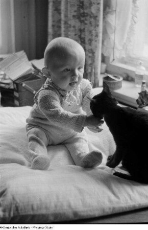 Porträt Kleinkind mit Katze