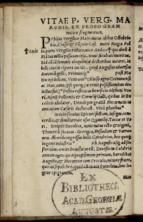 Vitae P. Verg. Maronis, Ex Probo Grammatico fragmentum.