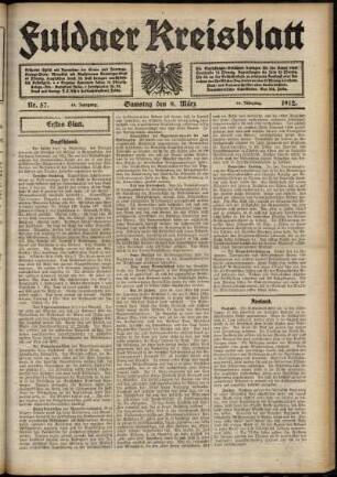 Erste Ausgabe vom Samstag, den 09. März 1912.