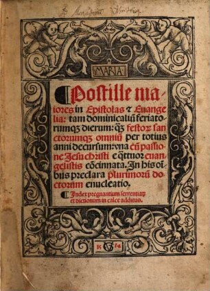 Postille maiores in Epistolas & Euangelia : tam dominicaliu[m] feriatorumq[ue] dierum: q[uam] festor[um] sanctorumq[ue] omniu[m] per totius anni decursum