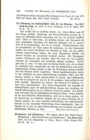 308-309 [Rezension] Kahr, Alois, Griechentum und Christentum