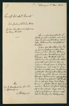 Bericht des akadem. Senats das Frauenstudium betreffend zu dem Ministererlass vom 28.03.1904