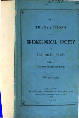 The transactions of the Entomological Society of New South Wales. 1, 1. 1863