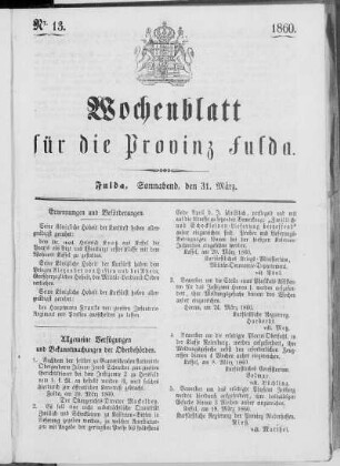 Nr. 13, Ausgabe vom 31. März 1860