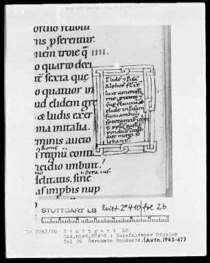Orosius, Historiarum libri septem adversos paganos — Gerahmte Randnote, Folio 26recto