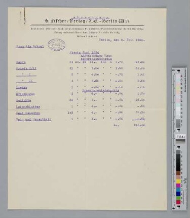 Abrechnung für Juni 1924 an Ida Dehmel