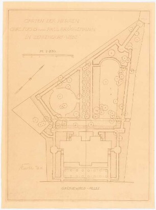 Garten der Herren Carl Fuchs und Paul Brüggemann, Berlin-Zehlendorf: Garten im Grundriss 1:250, Maßstabsleiste