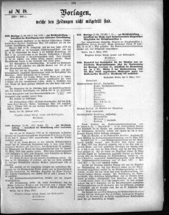 Anlage: ad No. 18 (239-243), Vorlagen, welche den Zeitungen nicht mitgeteilt sind