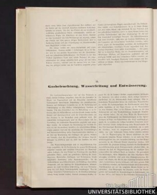 Gasbeleuchtung, Wasserleitung, Enwässerung