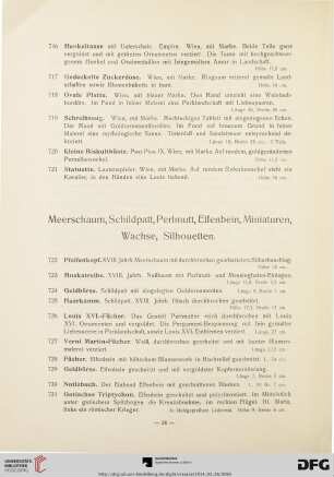 Meerschaum, Schildpatt, Perlmutt, Elfenbein, Miniaturen, Wachse, Silhouetten (Nr. 722-765)