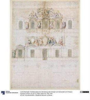Festdekoration für den Einzug der Königin von Schweden am Palazzo Farnese in Rom am 26.12.1655