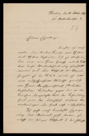 57: Brief von Friedrich Ritgen an Gottlieb Planck, Berlin, 21.10.1896
