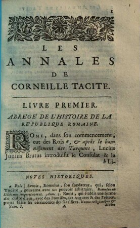 Tacite : avec des notes politiques & historiques, 1