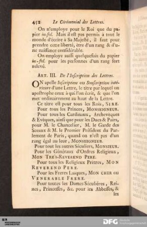 Art. III. De l'Inscription des Lettres.