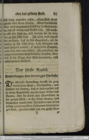 Das fünfte Kapitel. Anmerkungen über die vorigen Versuche