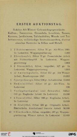Erster Auktionstag (Nr. 1-121)