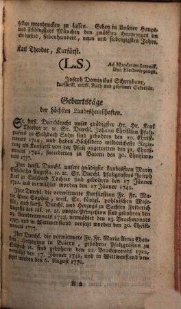 Seiner Churfürstlichen Durchleucht zu Pfalz etc. etc. Hof- und Staats-Kalender für das Jahr .... 1785
