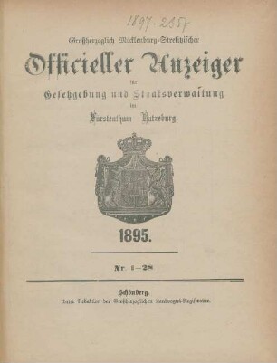 1895: Großherzoglich-Mecklenburg-Strelitzscher offizieller Anzeiger für Gesetzgebung und Staatsverwaltung im Fürstentum Ratzeburg