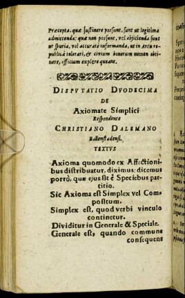 Disputatio Duodecima De Axiomate Simplici.