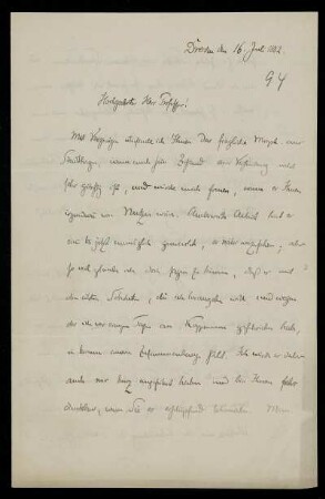 Nr. 2: Brief von Hubert Ermisch an Ferdinand Frensdorff, Dresden, 16.7.1882