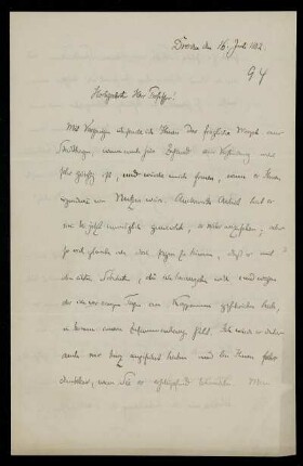 Nr. 2: Brief von Hubert Ermisch an Ferdinand Frensdorff, Dresden, 16.7.1882