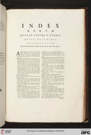 Index rerum quae in antiquis gemmis huius voluminis observantur