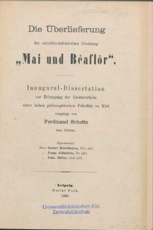Die Überlieferung der mittelhochdeutschen Dichtung "Mai und Bêaflôr"