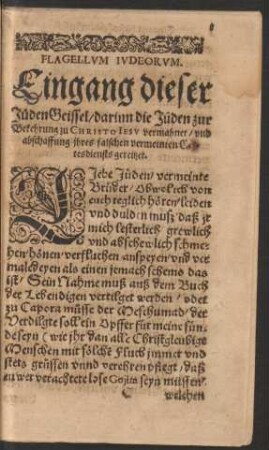 Eingang dieser Jüden Geissel ...