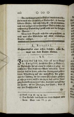 I. Artikel. Nothwendigkeit einer ersten Urssache, erster Beweis von dem Daseyn Gottes.