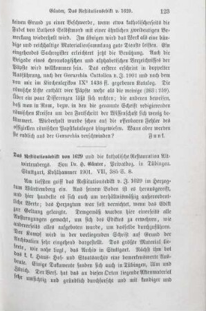 123-124 [Rezension] Günter, Heinrich, Das Restitutionsedikt von 1629 und die katholische Restauration Altwirtembergs