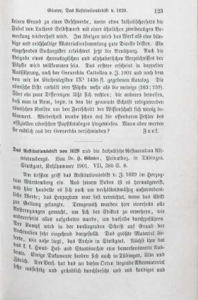 123-124 [Rezension] Günter, Heinrich, Das Restitutionsedikt von 1629 und die katholische Restauration Altwirtembergs