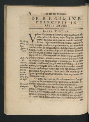 De Regimine Principis In Rebus Mediis. Liber Tertius.
