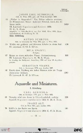 Aquarelle und Miniaturen (I. Abteilung) (Nr. 69-94)
