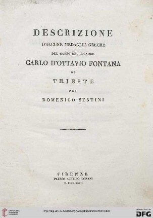 Band 2: Descrizione d'alcune medaglie greche del Museo del signore Carlo d'Ottavio Fontana di Trieste