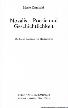 Novalis - Poesie und Geschichtlichkeit : die Poetik Friedrich von Hardenbergs