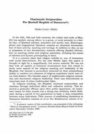 74: Charismatic Scripturalism : The Ḥanbalī Maqdisīs of Damascus