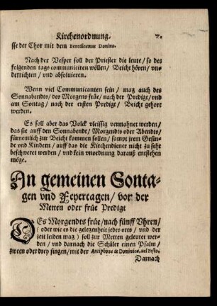 An gemeinen Sontagen und Feyertagen/ von der Metten oder früe Predigt