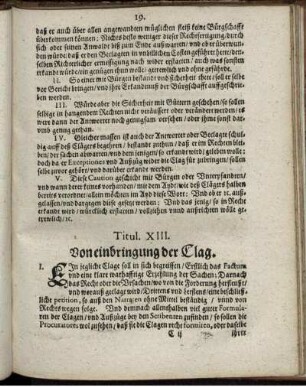 Titul. XIII. Von einbringung der Clag