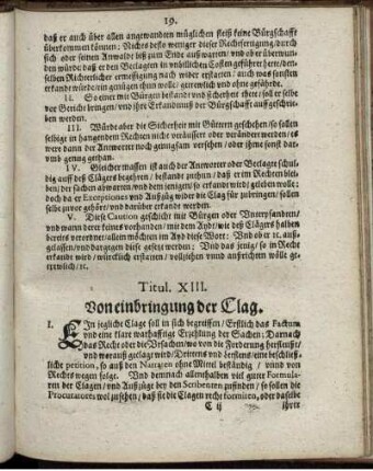 Titul. XIII. Von einbringung der Clag