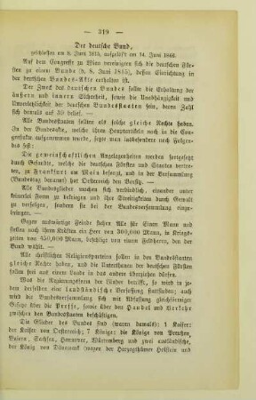 Der deutsche Bund, geschlossen am 8. Juni 1815, aufgelös't am 14. Juni 1866