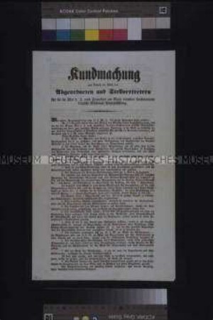 Bekanntmachung über die Wahl der Abgeordneten zur deutschen Nationalversammlung; Wien, 22. April 1848