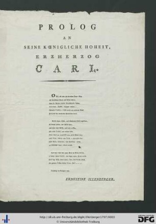 Prolog An Seine Koenigliche Hoheit, Erzherzog Carl