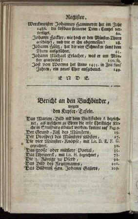 Bericht an den Buchbinder, wegen den Kupfer-Tafeln.