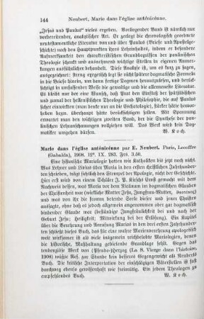 144 [Rezension] Neubert, Émile, Marie dans l'Église anténicéenne