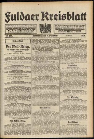 Erste Ausgabe vom Donnerstag, den 09. Dezember 1915.