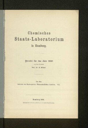 8.1890(1891): Bericht // Chemisches Staatslaboratorium