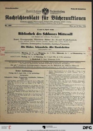 1. Auktionstag. Freitag, den 3. April 1936, 3 Uhr nachmittags (Nr. 1-260)