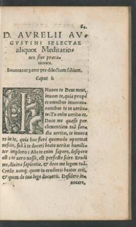 D. Aurelii Augustini Selectae aliquot Meditationes sive praecationes.