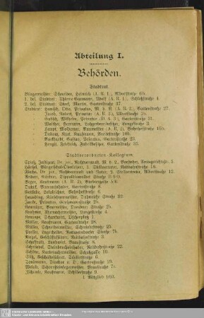 Abteilung I. Behördenverzeichnis : Abteilung I. Behörden